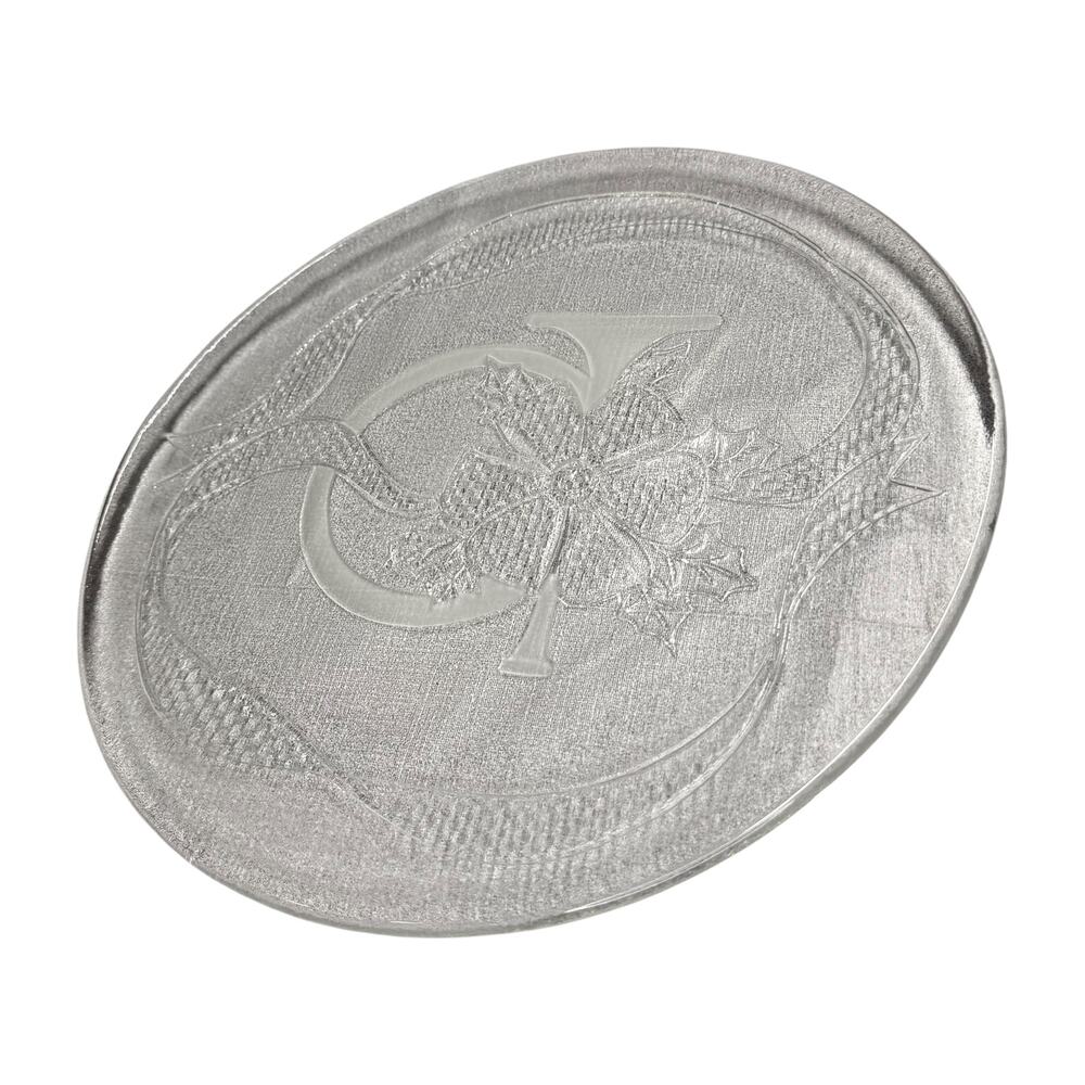 Embossed Aluminum Oval Tray Monogram C Scottish Thistle Silver - Picture 4 of 6